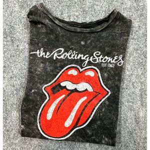 Rolling Stones Small Black Acid Wash Tongue Logo Bravado Band Graphic Tee